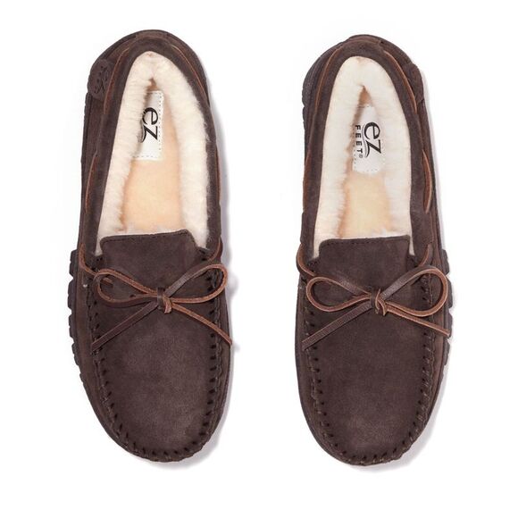 EZ Feet Men's Genuine Suede and Shearling Wool Moccasin - Picture 4 of 6